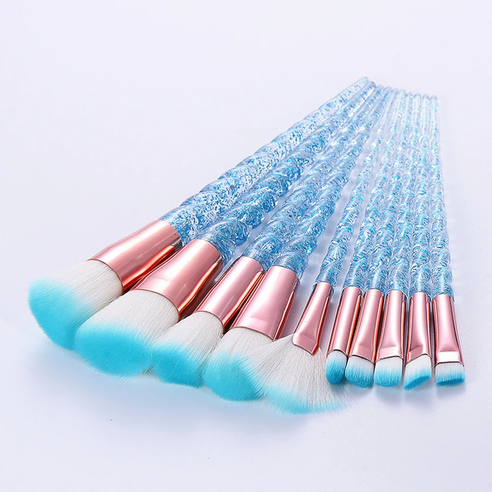 10Pcs Crystal Makeup Brushes Set Foundation Powder Blush Highlighter Eyeshadow Eyebrow Brush Cosmetics Blending Make Up Tools