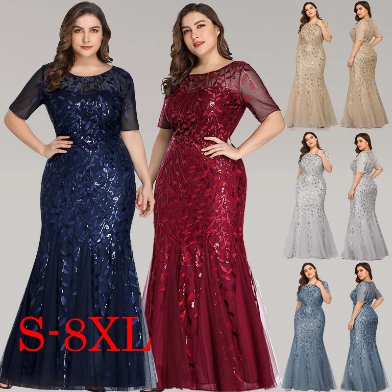 Gaun Malam Elegan Ukuran Plus Gaun Panjang Applique Renda Berpayet Putri Duyung Gaun Pesta Gaun Formal Gaun Malam Wanita 8XL