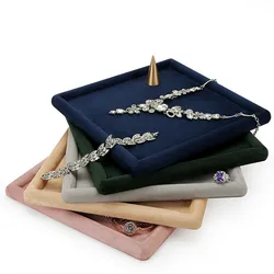 High Level Velvet Jewelry Display Tray Suede Fabric Pink Green Blue Gray Blank Necklace Organizer Bracelet Holder Watch Show