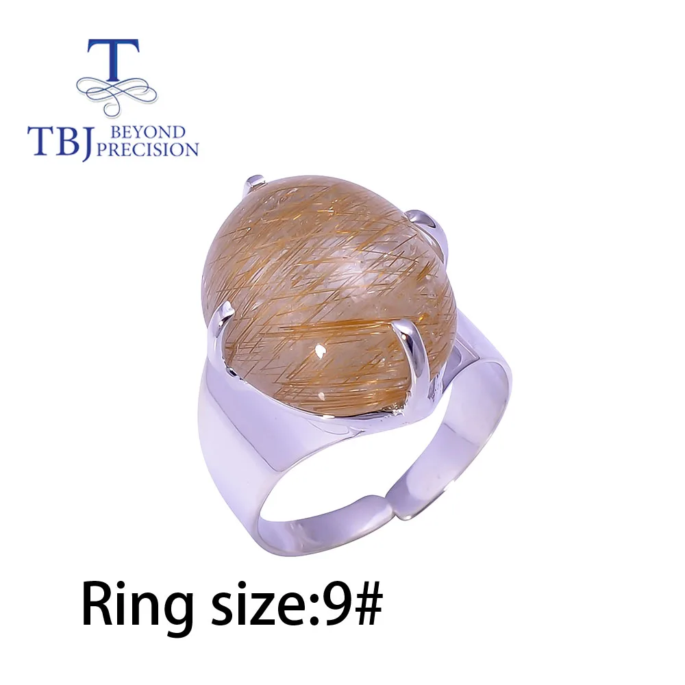 

new Big unisex ring with golden rutile quartz handmade gemstone jewelry 925 sterling silver for men women unique gift