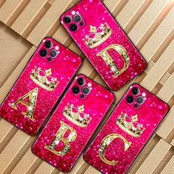 Pink Diamonds Letter Phone Case for Apple iPhone 11 7 12 13 Pro XR X XS Max 6 6S 8 14 Plus Soft Cover Shockproof Funda 14mini