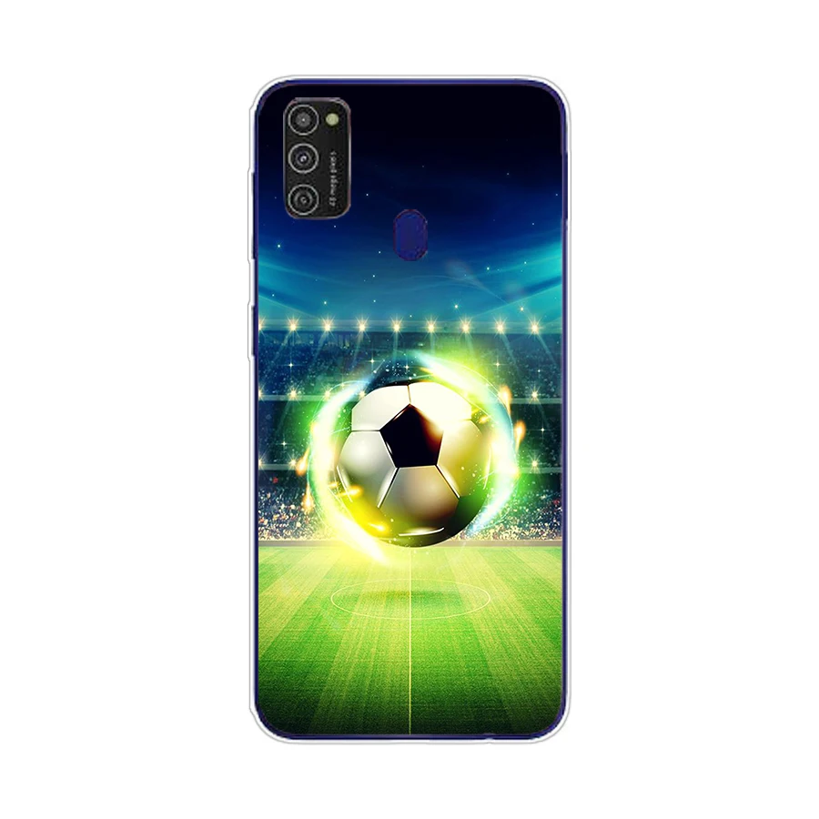 147SD   Fire Football Soccer Ball Soft Silicone Tpu Cover phone Case for Samsung Galaxy M11 M21 A20 A20E A20S S10 S20 Plus