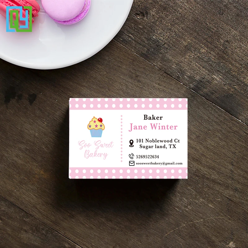 Free Shipping 100 Pcs Custom Sweet Cupcake Bakery Pink Dot Business Cards  54x90mm