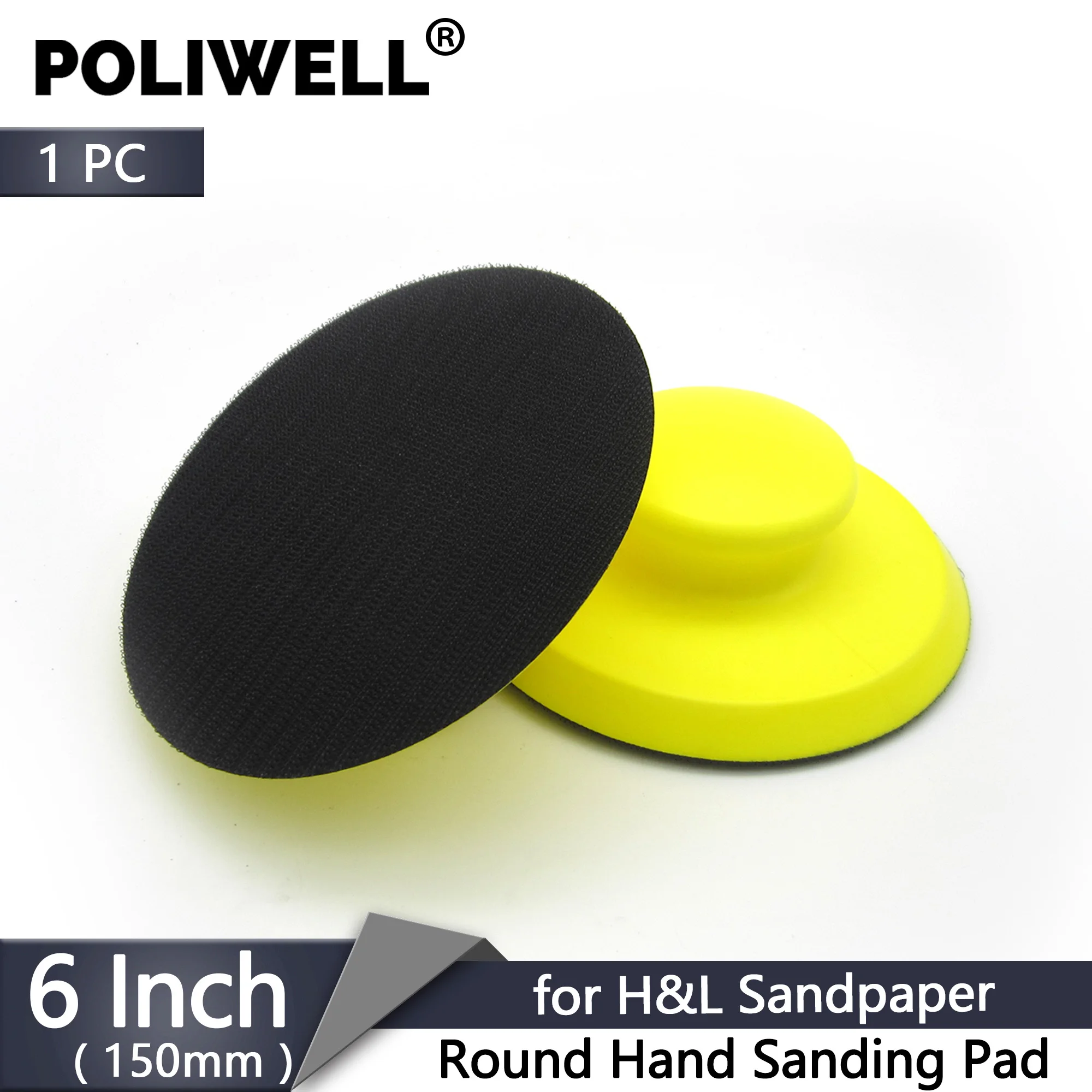 POLIWELL 6 inch 150mm Hook & Loop Manual Backing Pad for Sanding Disc Sandpaper Hand Polishing Pads Car Wood Sanding Block Tools