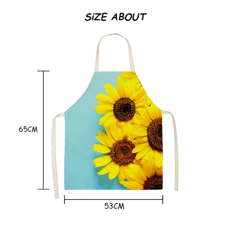 Sunflower Yellow Black Pattern Cotton Linen Kitchen Aprons 53*65cm For Women Adult Home Cooking Cleaning Baking Wear Bibs 46287