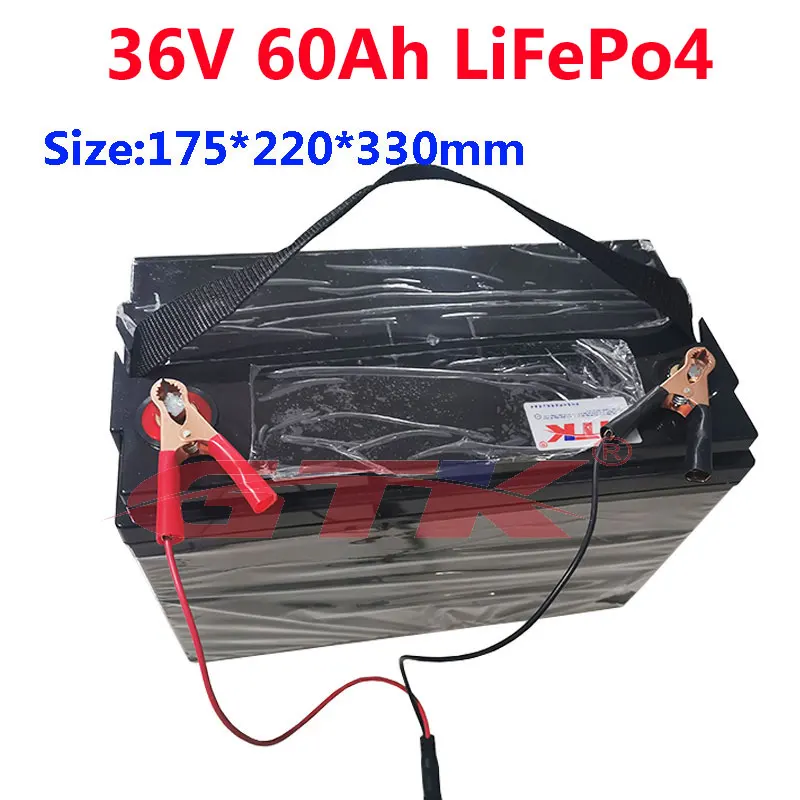 GTK waterproof 36V 60AH Lifepo4 battery with BMS for 3000w 1500W scooter bike Tricycle Solar backup power golf cart +10A charger