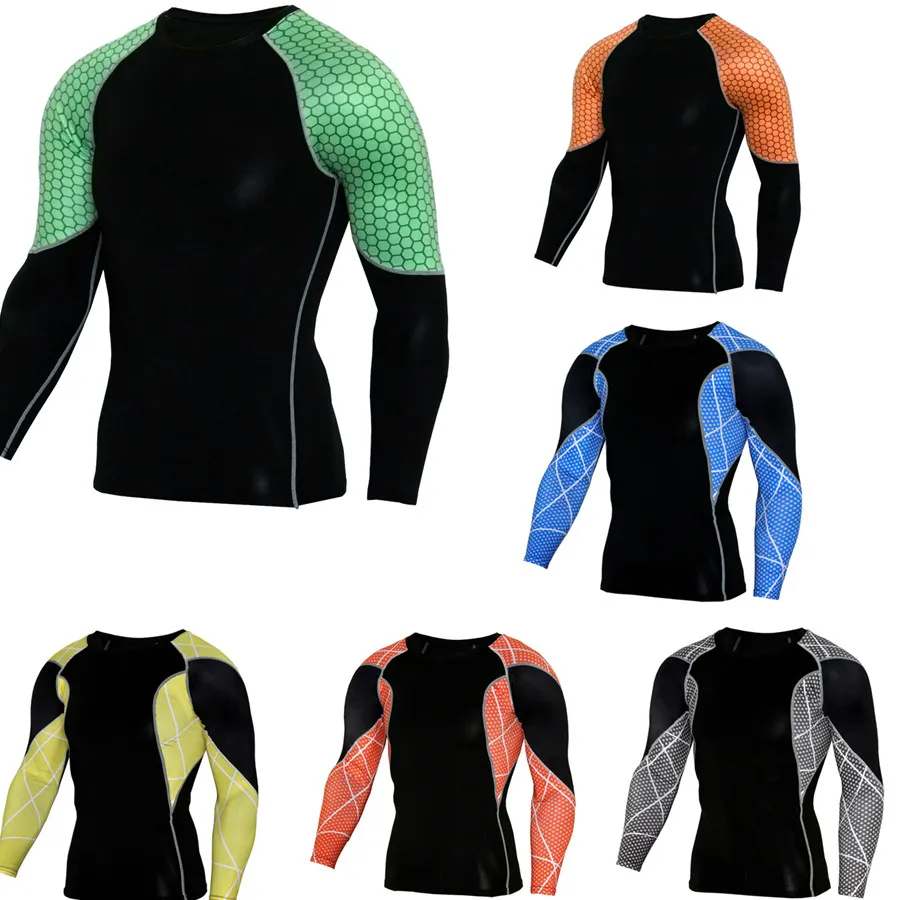 

Gym Compression Shirt Quick Dry Running Long Sleeve Men Bodybuilding MMA Rashguard Sportswear Fitness Training Sport T Shirt