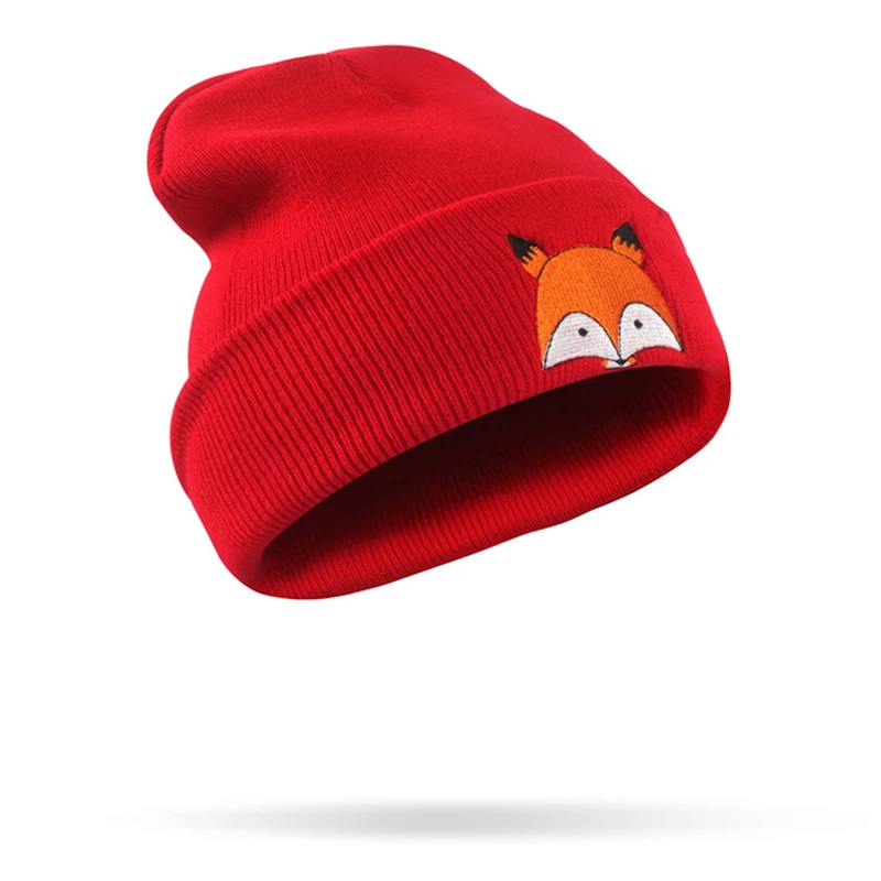 CLIMATE Women Fox Beanie Winter Warm Hat Cap New Cute Fox Lovely Skulls Knitted Hat For Adult Teenagers Boy Girls Women