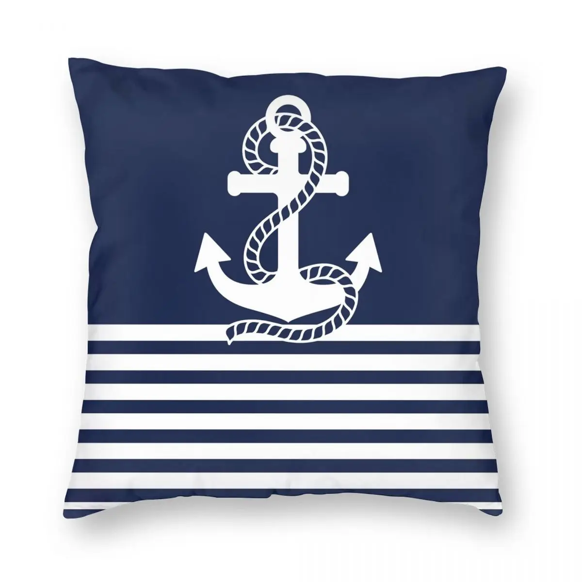 Nautical Navy Blue Stripes White Anchor Pillowcase Polyester Linen Velvet Pattern Zip Decor Throw Pillow Case Home Cushion Cover