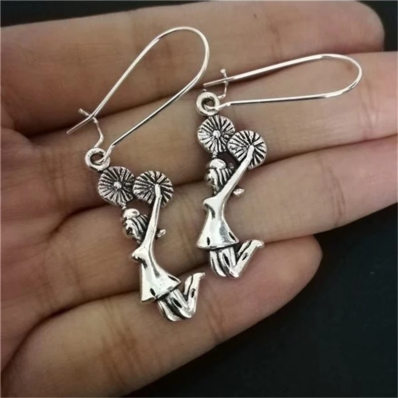 Fashion Handmade Cute Antique Silver Color Cheerleader Earrings Kidney Earrings