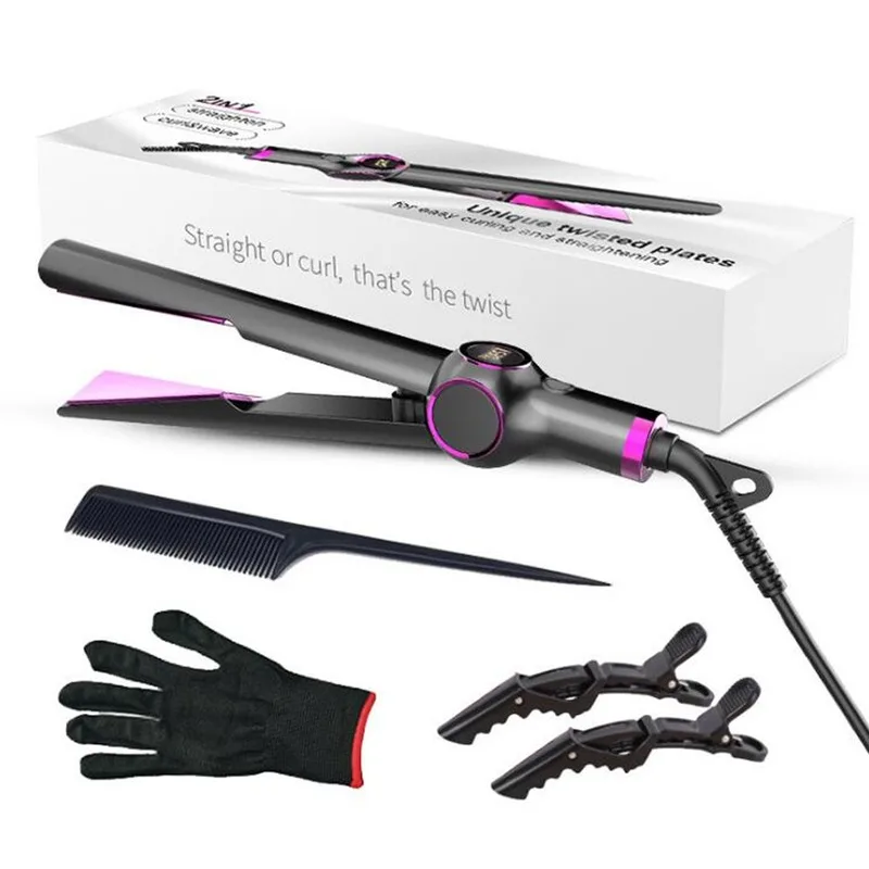 2 in 1 Twist Hair Straightener and Curler Ceramic Coated Plate Electric Hair Straightening Curling Iron Styling Tool