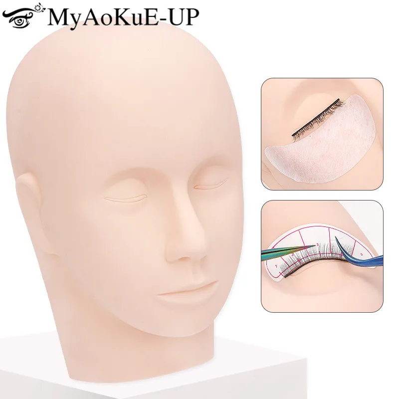 Rubber Practice Training Head Manikin Cosmetology Mannequin Doll Face Silicone Head Eyelash Extension Mannequin Head Makeup Tool