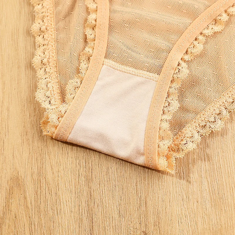 Women\'s underwear sexy seamless lace hollow out gauze ribbon middle waist female panties ladies breathable comfortable lingerie