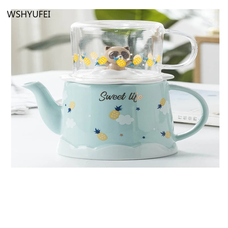 

Water cup cartoon glass girl heart super cute mug ceramic flower tea cup fruit teapot retro style, durable, smooth and delicate