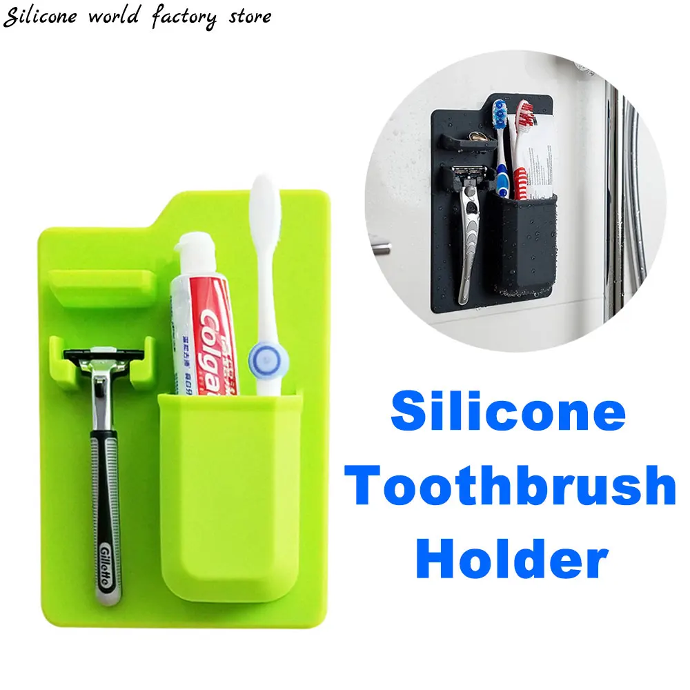 Silicone world Integrated Silicone Toothbrush Holder Toothpaste Storage Rack Shaver Tooth Brush Dispenser Bathroom Organize