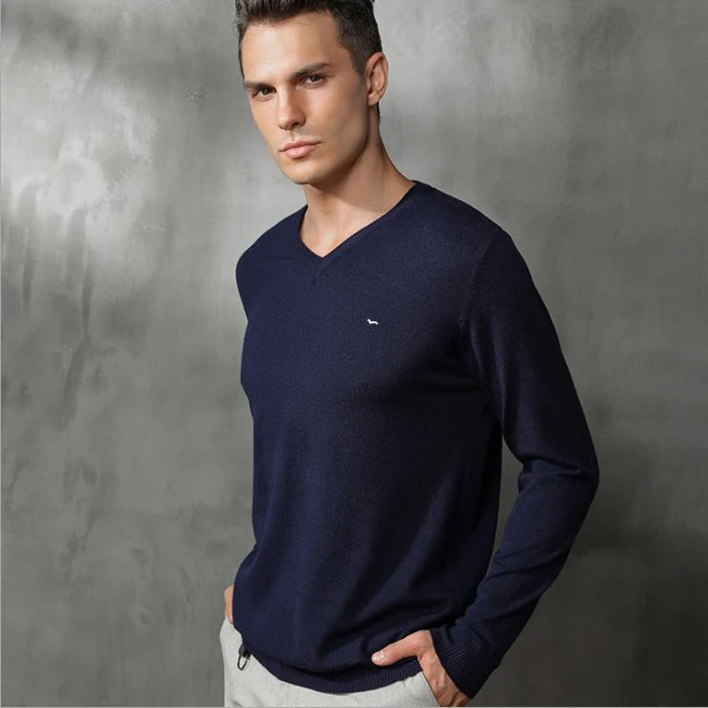 New Autumn Winter Men V-Neck Knitted Pullovers Sweater Embroidery Long Sleeve Solid Harmont Cashmere Casual Blaine Sweaters