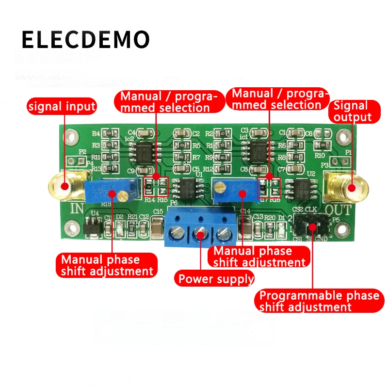 MCP41010 Precisie Programmeerbare Fase Shift Versterker 0-360 Graden Verstelbare Verstelbare Fase Shifter Circuit Module Board