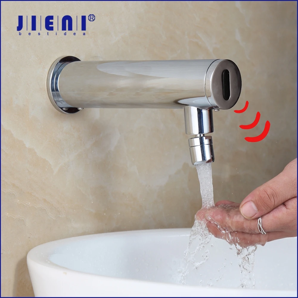 JIENI Wall Mounted Bathroom Automatic Touch Free Sensor Faucets Water Saving Inductive Electric Electric Power Cold Taps Faucet