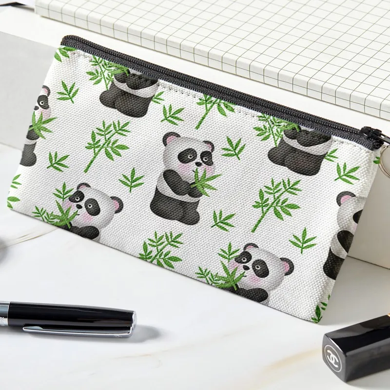 Novo unisex engraçado bonito panda comer bambu dos desenhos animados moeda bolsa meninas carteira bolsa com um zíper pequeno saco para presentes saco de cosméticos