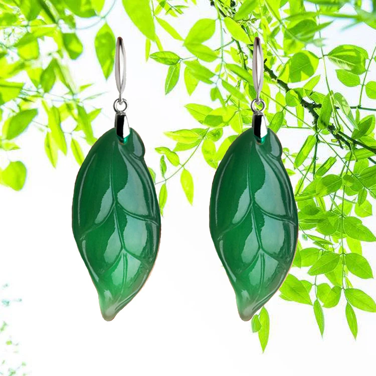 925 sterling silver ear hook earrings chalcedony natural agate leaves shaped pendant restoring ancient ways for women