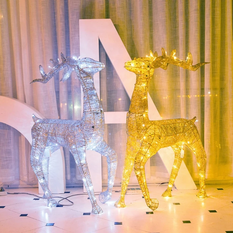 Led Glowing Reindeer Ornament Wrought Iron Deer Pulll Car Decor for Christmas Party Festival Decoration Led Light