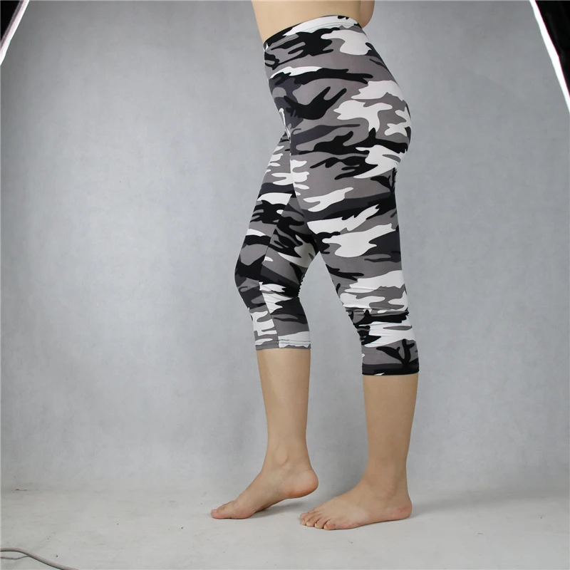 Women\'s Leggings Midcalf Capris Summer Military Camo Print 3/4 Crop Short Legins Pant Large Size 7xl 6xl 5xl Xs Grey Green White