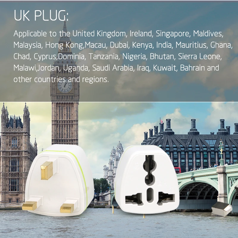 US EU AU To UK Plugs Adapter High Quality travel AC Power Charger Adaptor Power Conversion Plug Travel in Malaysia Maldives