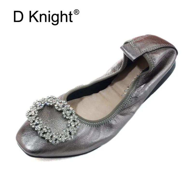 

Crystal Women Ballet Shoes Flats Genuine Leather Breathbale Moccains Women Boat Shoes Shallow Mouth Slip On Ballerina Lady Shoes