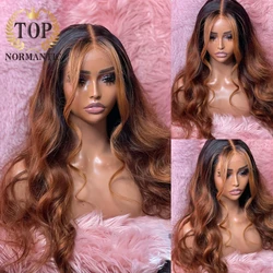 Topnormantic-peluca ondulada con encaje frontal para mujer, cabello humano indio Remy, Color marrón, predesplumada, 13x6