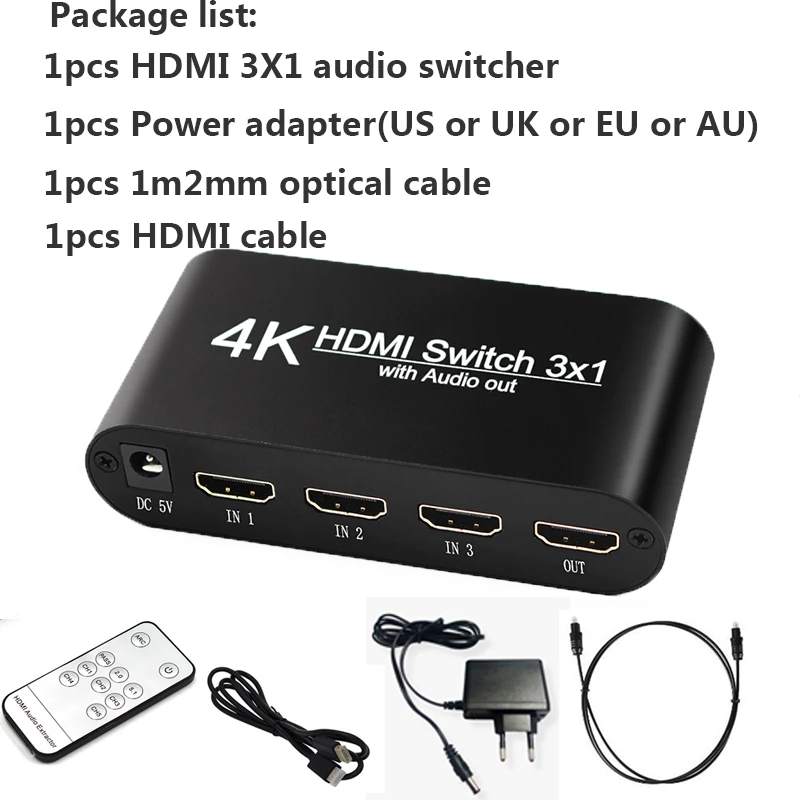 3 Port 4K*2K 1080P Switcher HDMI-kompatibel 3X1 Selector 3x1 Splitter mit toslink und auido Box Ultra HD für HDTV Multimedia