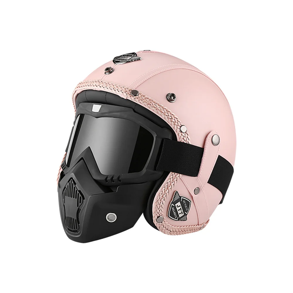 Deutscher Vintage PU-Leder Jethelm DOT-zugelassener Chopper Bobber Cafe Racer Motocross Scooter Capacete mit Schutzbrille Moto Casco