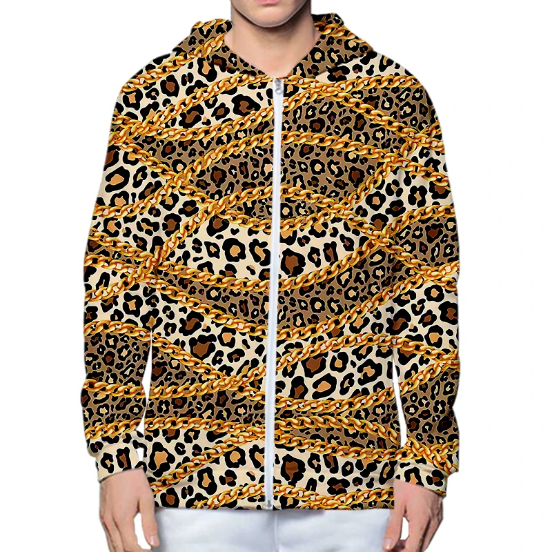 LCFA Brand Harajuku Necklace Leopard  3d Zip Up Hoodies Sweatshirt Winter Autumn Funny Harajuku Long Sleeve Streetwear Dropship