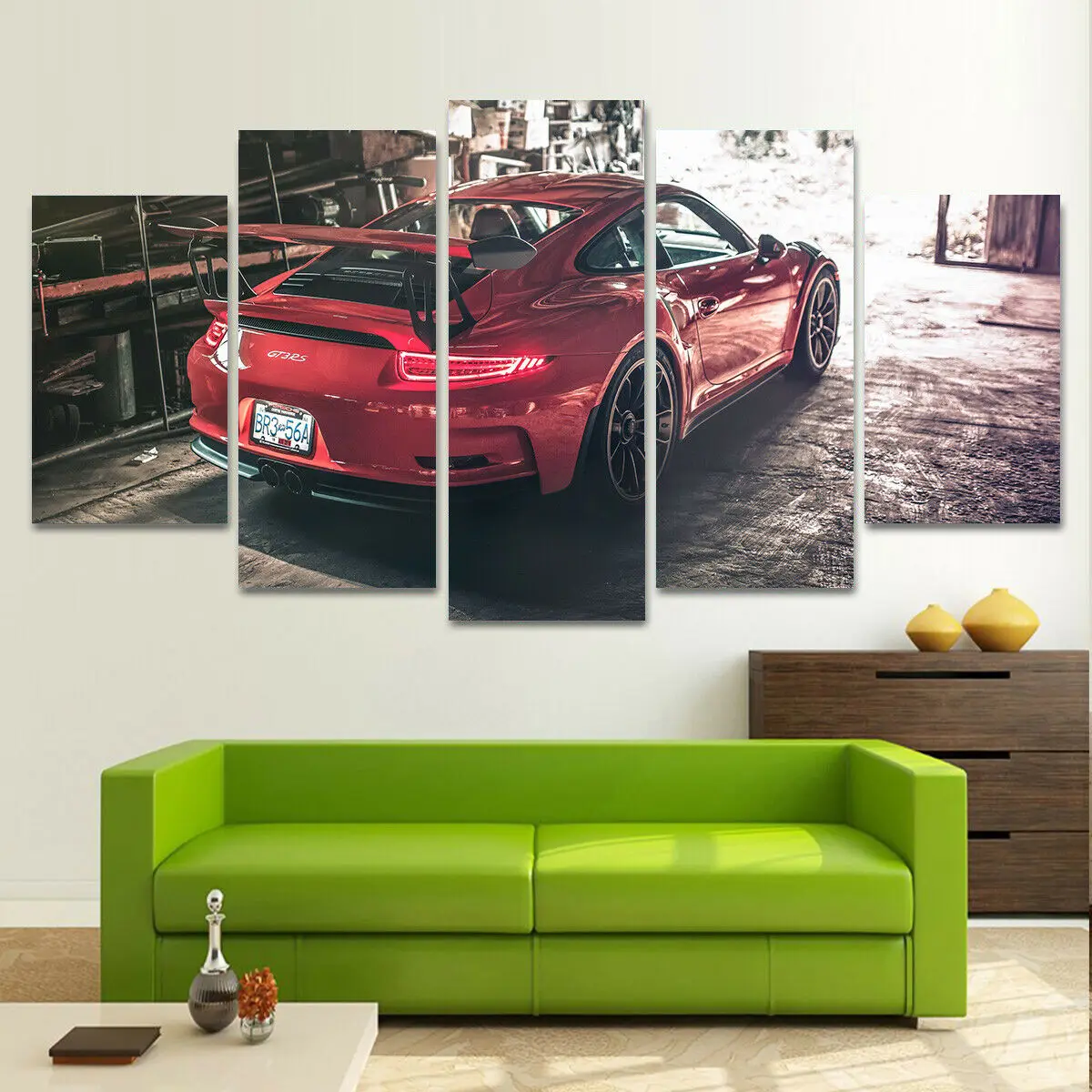 

No Framed Canvas 5Pcs Red GT3 RS Sports Car Wall Art Posters Pictures Paintings Home Decor for Living Room Decoration