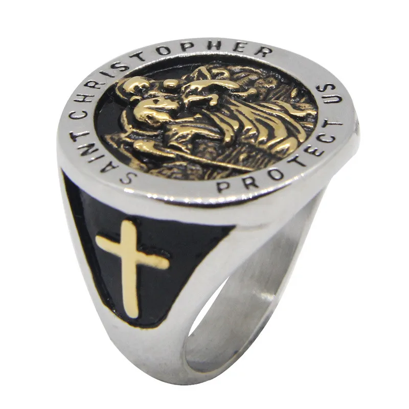 Saint Cross Ring 316L Stainless Steel Saint Christopher Jewellery Size 7-15