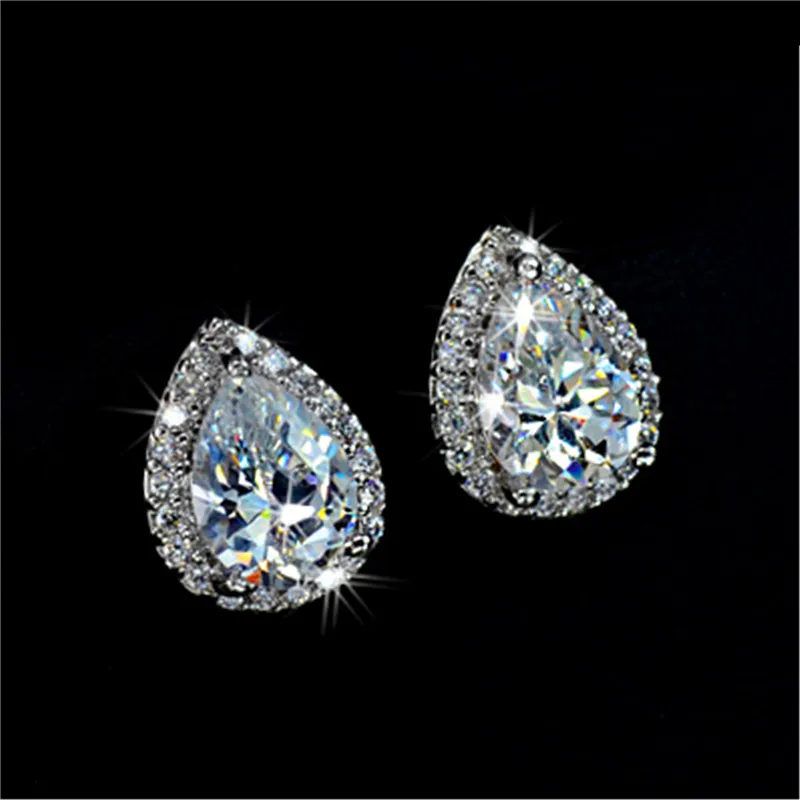 Women\'s Stud Earrings 925 Silver Needle Waterdrop Cubic Zircon Earrings Wedding Brincos Bridal Fine Jewelry Bijoux Femme E051