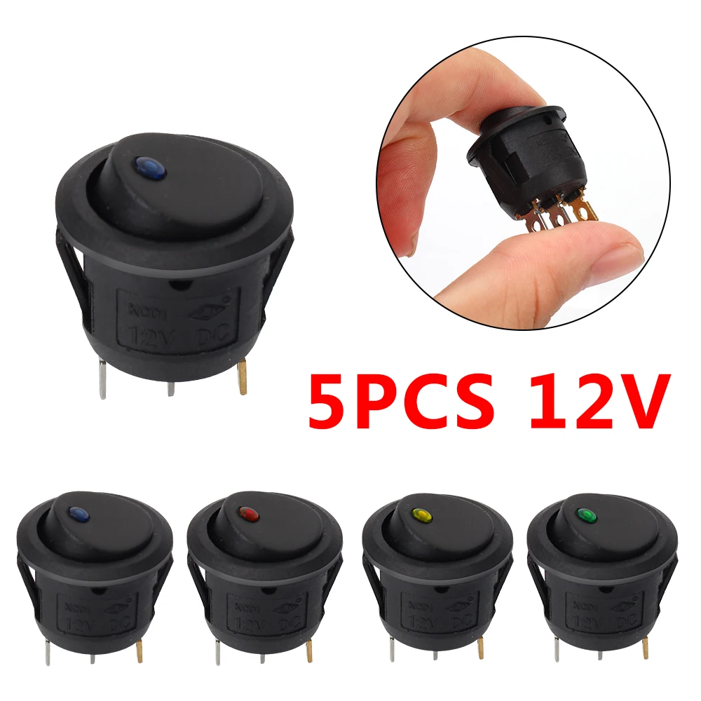 Luminescence Toggle Switches 5Pcs/Set LED Light Round Rocker Dot Switch Waterproof 12V ON/OFF Car Pushbutton Switch