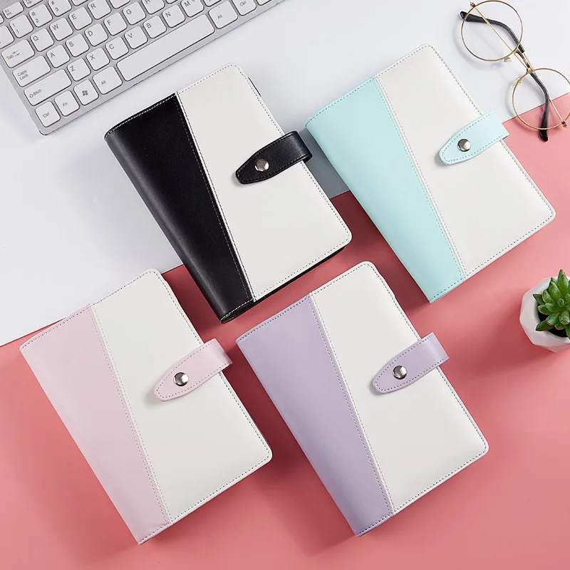 A6 Splicing Macaron Journal Notebook Binder Diary PU Leather Soft Cover Paper Planner Journal Travelers Leather Cover