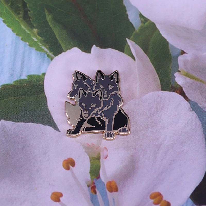 Cerberus Hell Hound Pin Three Headed Dog Wolves Patron Saint Brooch Ancient Greek Mythological Creature Jewelry