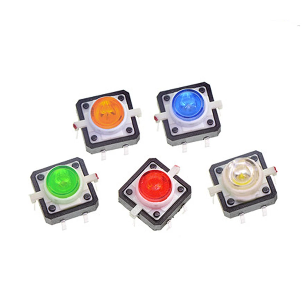 5PCS 1 Set 12X12X7.3 Tactile Push Button Switch Momentary Tact LED 5 Color 12X12X7.3mm 12*12*7.3mm DC12V 50mA