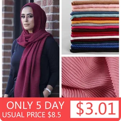 2022 Women Plain Cotton Scarf Head Hijab Wrap Solid Full Cover-up Shawls Foulard Femme Headband Crinkle Muslim Hijabs Store