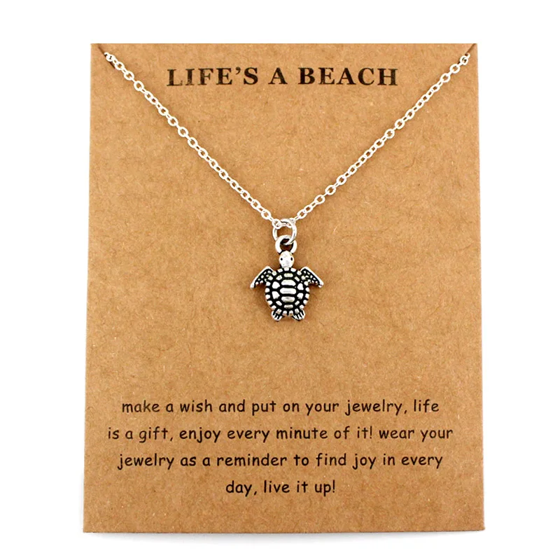 Waves Beach Sea Turtle Tortoise Pendant Necklaces Women Men Girl Unisex Trendy Fashion Jewelry Christmas Gift