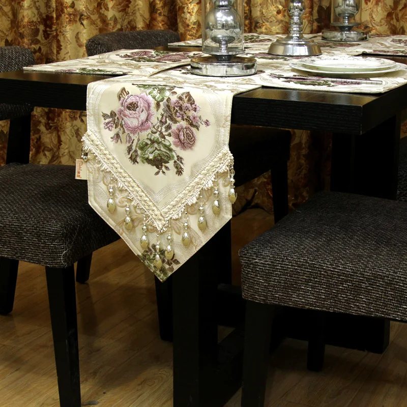 BEI-Classical European Luxury Jacquard Table Runner, Embroidered, Elegant, Modern Home Decoration, Dinner Mats, Tea