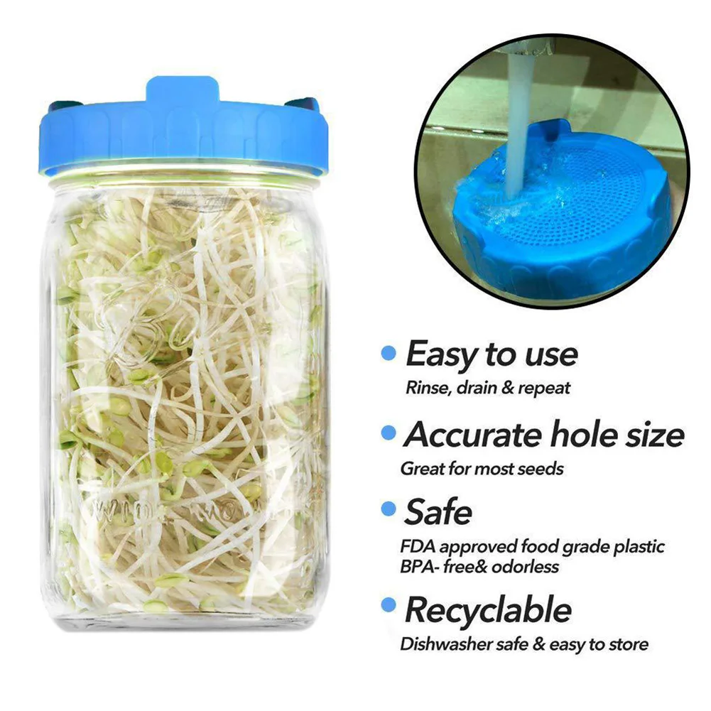 Szerokie usta pojemniki plastikowe manson Jar kiełkowanie pokrywka Food Grade Mesh Sprout pokrywa kiełkowanie nasion kiełkowanie dla Mason Jar