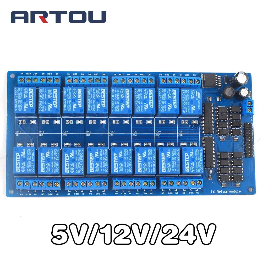 DC 5V 12V 24V 16 Channel Relay Shield Module with Optocoupler LM2596 Microcontrollers Interface Power Relay For Arduino Smart Ho