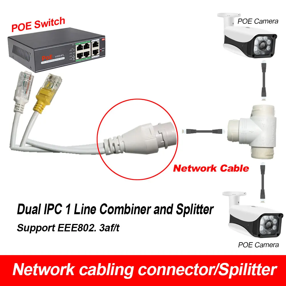 cabeamento de rede poe splitter 2 em1 three way rj45 conector para camera de seguranca instalar 01