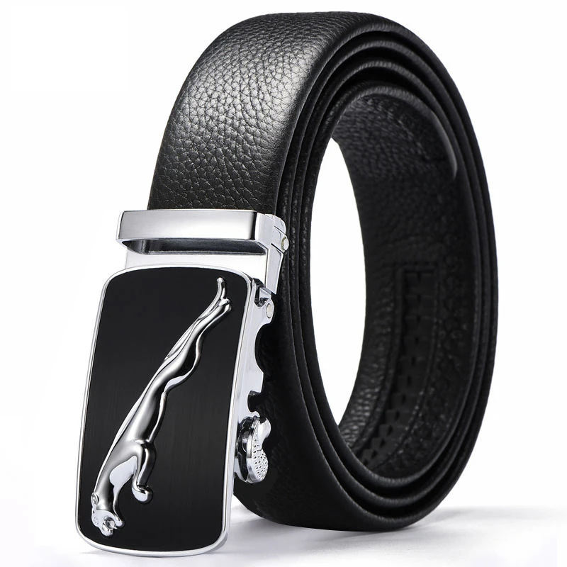 

New Men's Belt Leather Sports Car Auto Buckle Black Waistband Korean Youth Business Trend Texture Genuine Flexible Belt 120cm