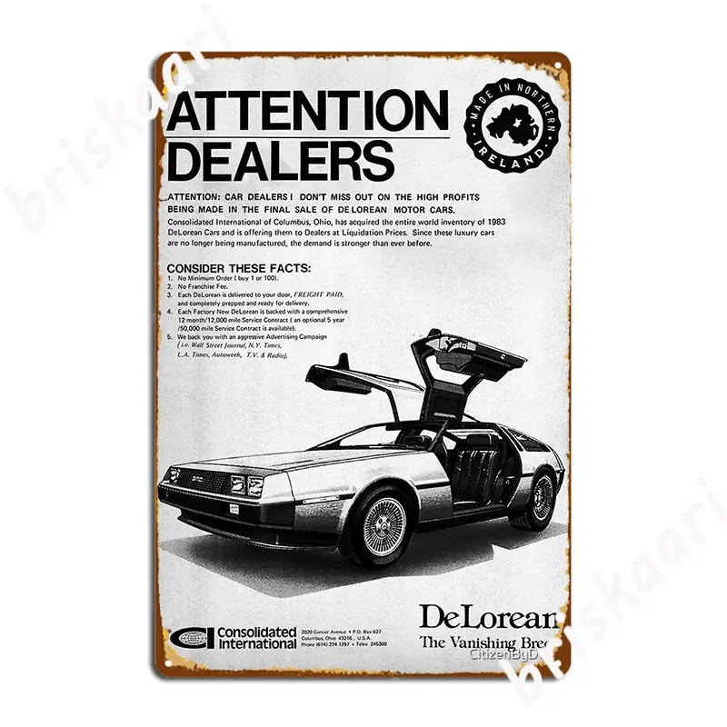 Attention Dealers Deloreans For Sale Metal Sign Classic Cinema Kitchen Mural Painting Living Room Tin Sign Posters