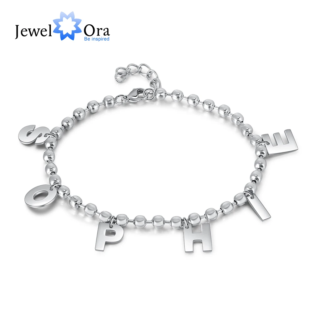 JewelOra Personalized Name A-Z Initial Bracelets for Women Stainless Steel Customized Capital Letter Link Chain Bracelet Gifts