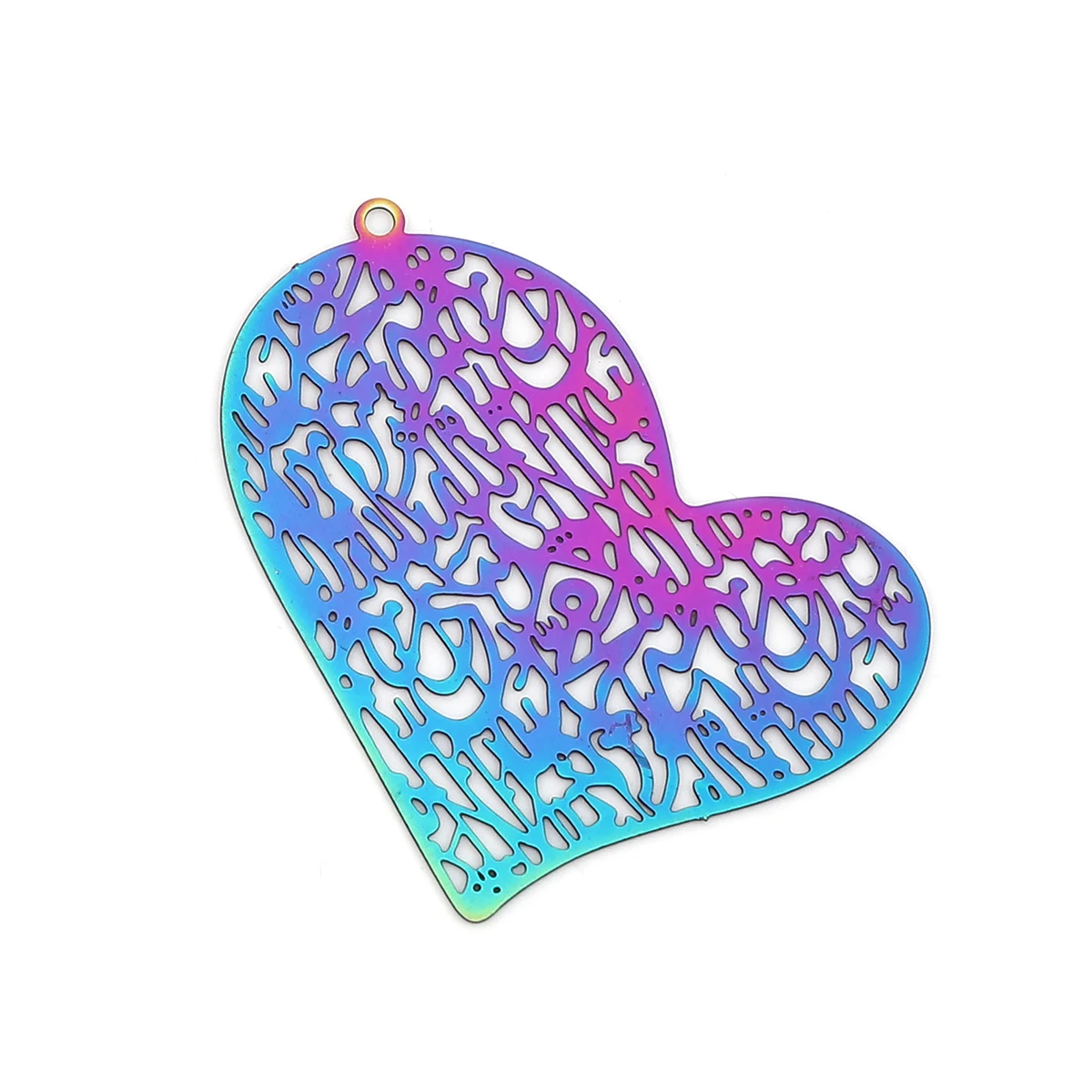 10 PCs Purple Blue Stainless Steel Filigree Stamping Pendants For Jewelry Making Feather Hollow Heart Butterfly