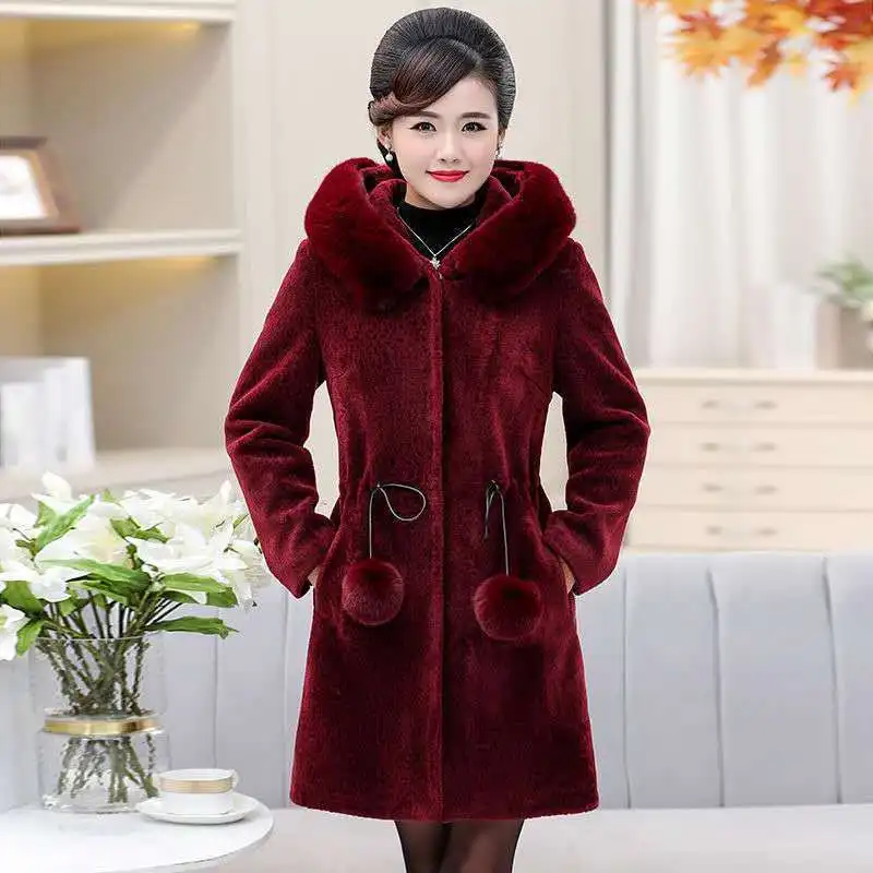 Jaket Hoodie Musim Dingin Wanita Mantel Bulu Imitasi Mantel Wanita Musim Gugur Musim Dingin Mantel Bulu Palsu Panjang Veste Femme Fashion Mantel Berbulu Merah